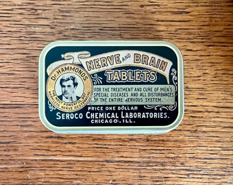 Vintage antique reproduction patent medicine tin for reenactors, cosplay - perfect gift - Hammonds Brain and Nerve Tablets