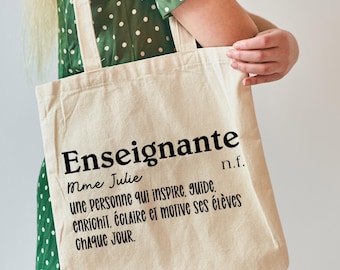 French or English Personalized Teacher Tote Bag: Cotton Educator Gift