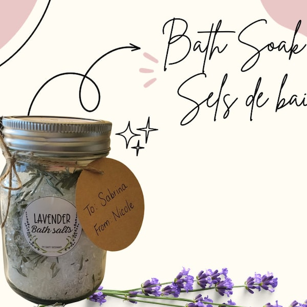 Natural Lavender Bath Soak • Garden Lavender • Bath Salts • Choose your Epsom Salt • Magnesium • Safe for all • Sel de bain •Lavande naturel