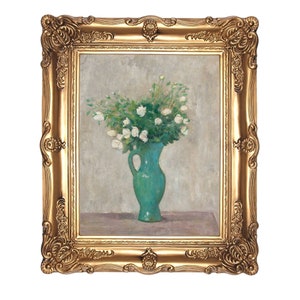 Vintage White Flowers in Turquoise Vase Digital Download, Vintage Floral Art, Vintage Flower Painting, White Flowers, Vintage Oil Painting