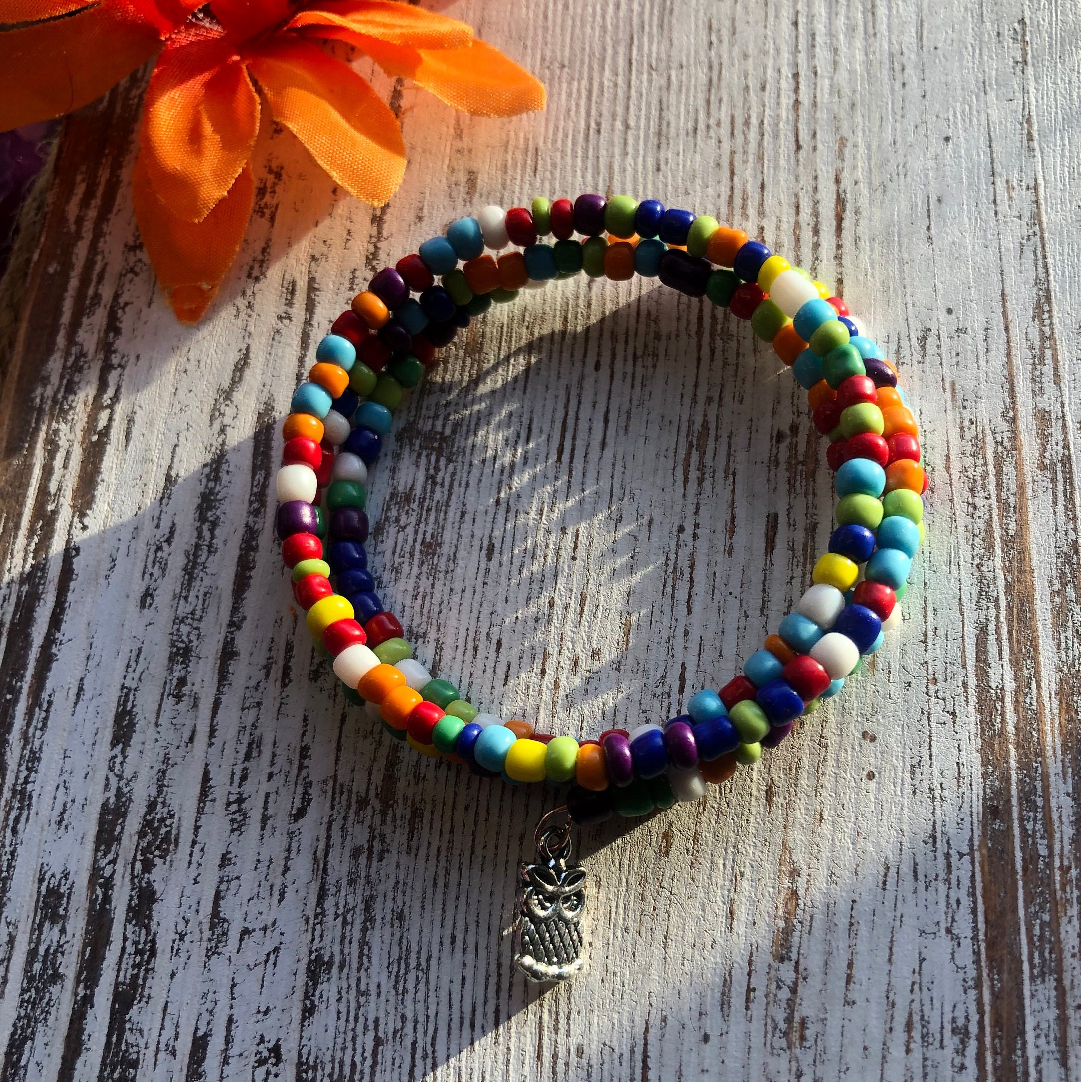 Rainbow Memory Wire Bracelet - Running With Sisters