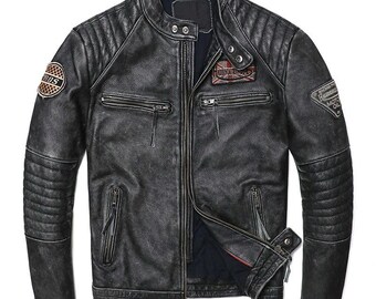 Vintage Biker Leather Jacket Original Cow leather