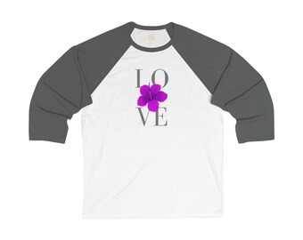 Purple Hibiscus, Grey LOVE, Baseball Tee, Unisex 3\4 Sleeve