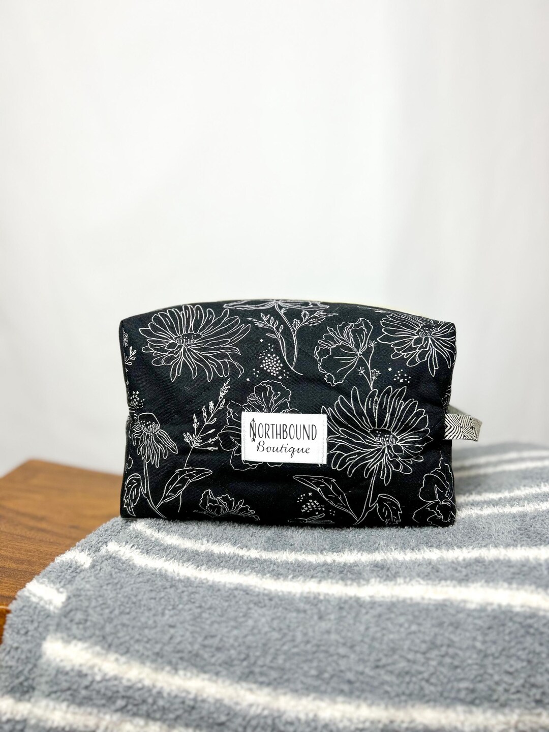 Handmade Quilted Box Pouch - Wildflowers - Floral Print Makeup Bag With ...