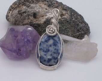 Sodalite and Silver Hand-Wrapped Pendant.