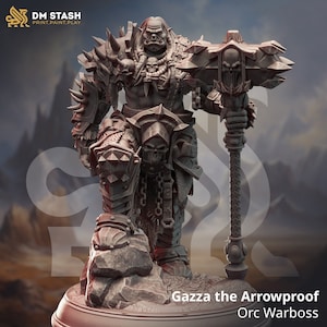 Gazza the Arrowproof - Orc Warboss | Orc Chieftain | Barbarian | DnD Miniature | Tabletop model | Resin Print | DM Stash | 32mm | 75mm
