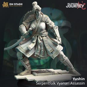 Yushin - Serpentfolk Vyanari Assassin | Rogue | Samurai | DnD Miniature | Tabletop model | Resin Print | DM Stash | 32mm | 75mm