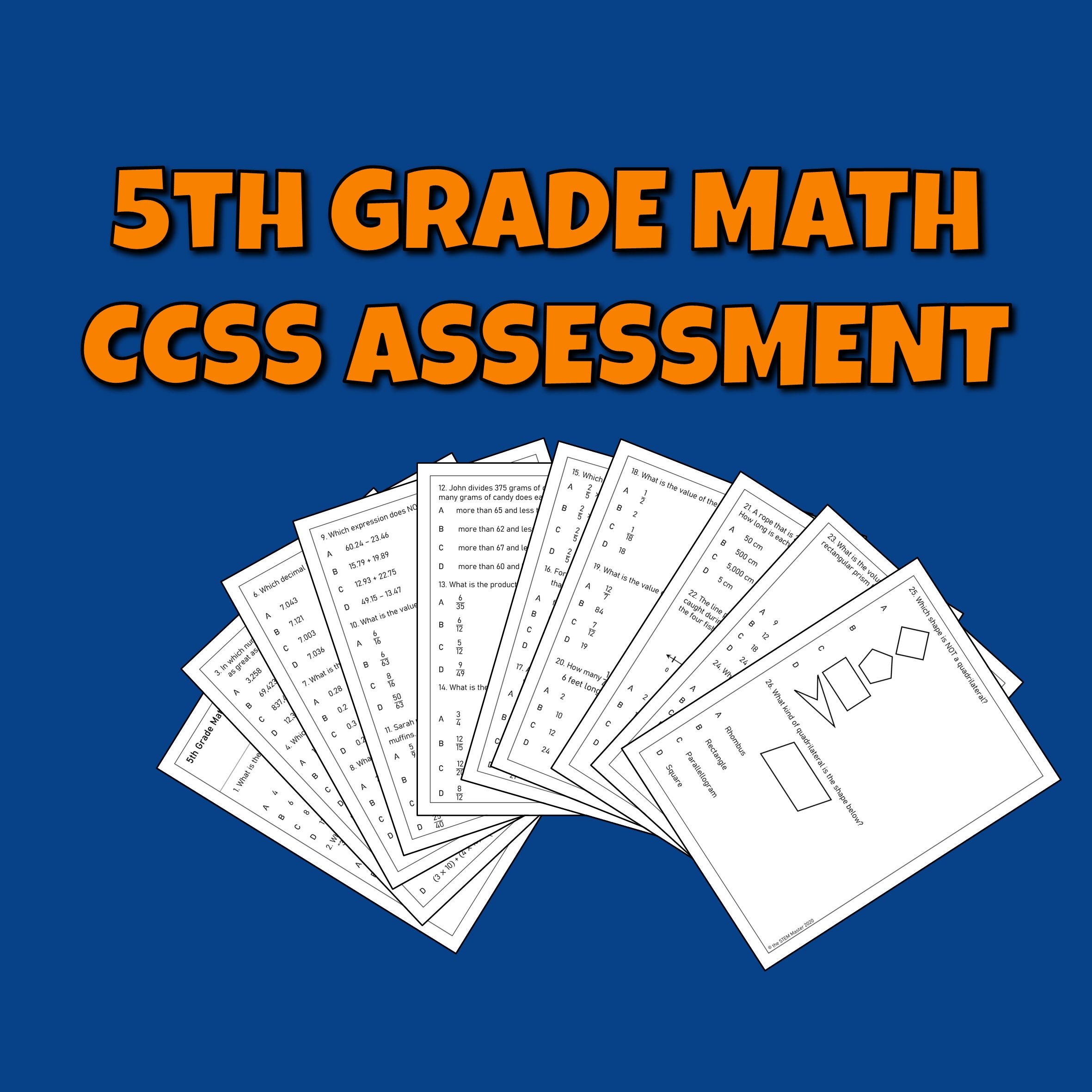 5th Grade Math Common Core Assessment Printable Practice Test ...