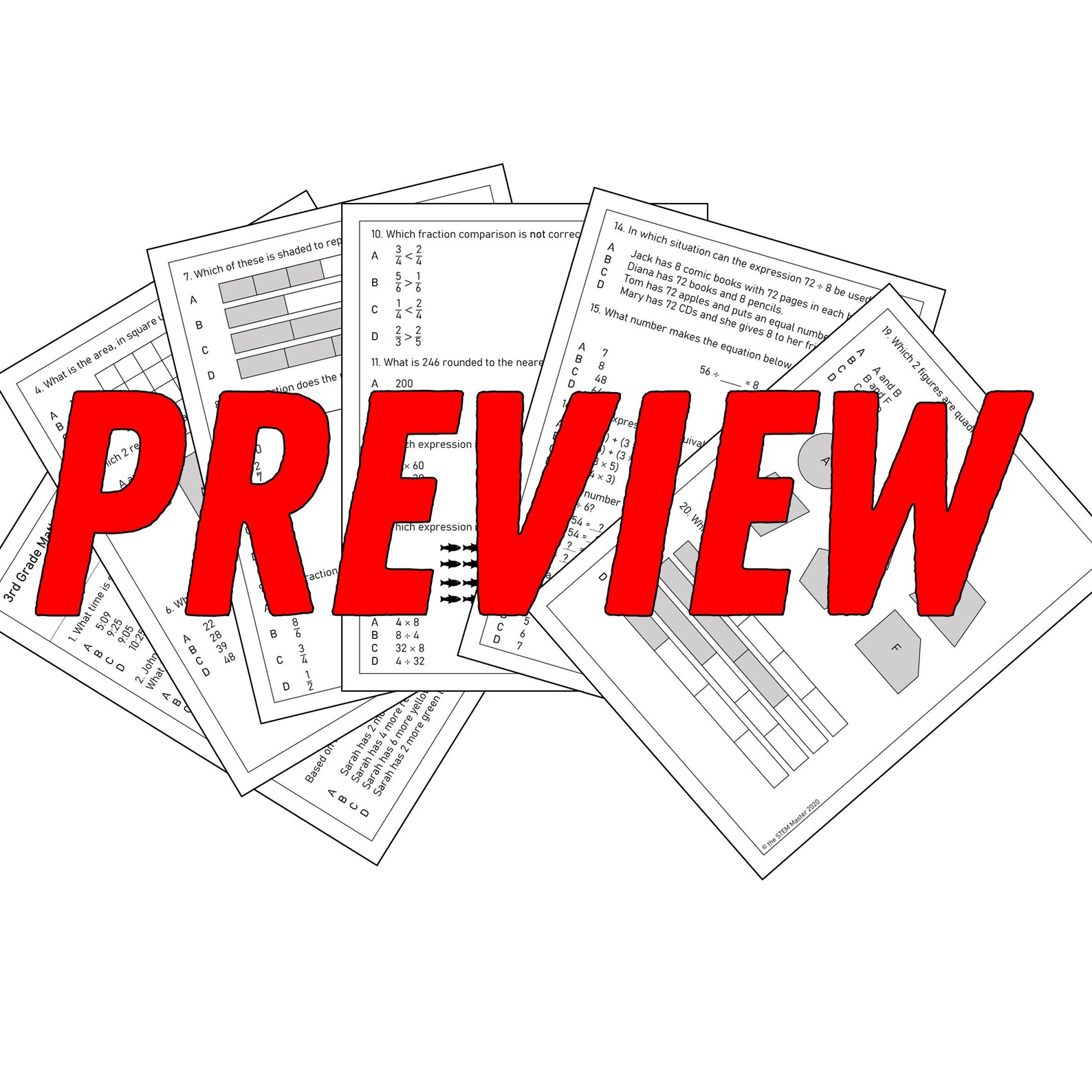 Third Grade Math Common Core Assessment Printable Practice Test - Etsy