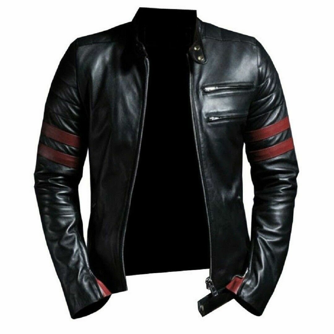 Mens Leather Biker Jacket Distressed Leather Jacket Café Racer Man ...