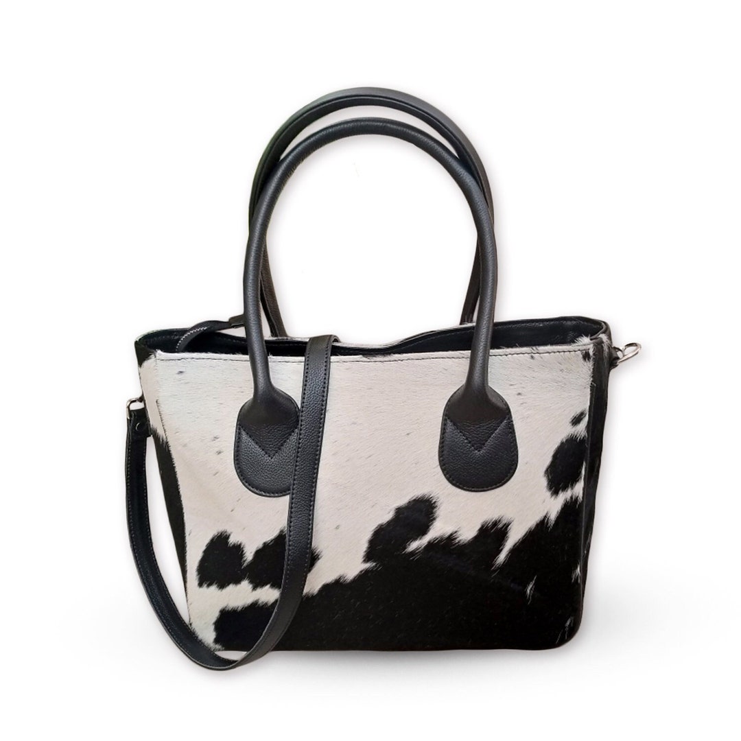 Real Cowhide Tote Bag Black White Cowhide Hair on Western Women Tote