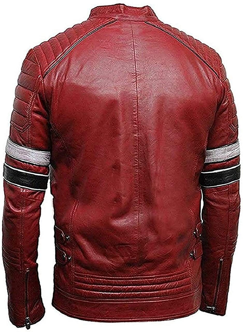 Men's Leather Biker Jacket Distressed Leather Jacket Cafe Racer Man