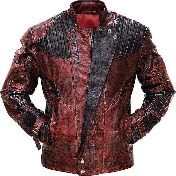 Herren Leder Biker Jacke | Beunruhigte Lederjacke | Wächter | Mann Leder Motorrad Mantel Jacke | Echtes Leder Slim Fit Jacke