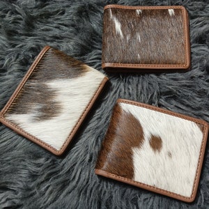 Cartera de piel de vaca con pelo de vaca real sobre cuero para hombre, billetera de piel de vaca plegable, un regalo para papá, un regalo para un ser querido o un regalo de aniversario