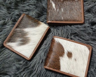 Cowhide Bifold Wallet, Real Hair-On Leather Purse