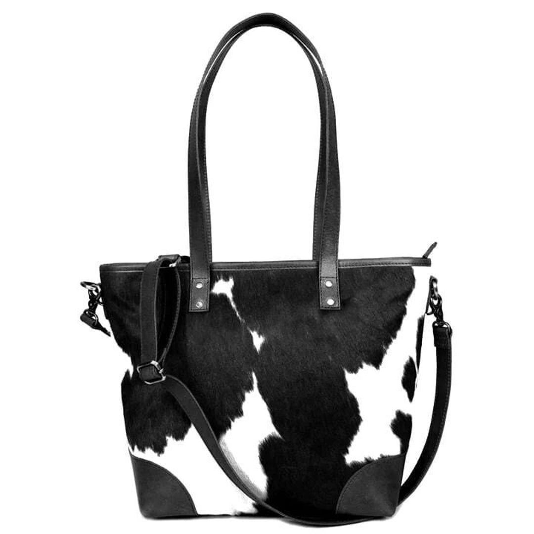 Real Cowhide Tote Bag Black White Cowhide Hair on Western Women Tote