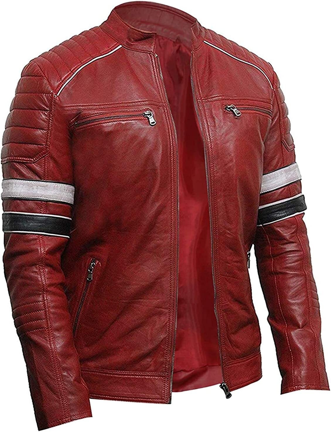 Men's Leather Biker Jacket Distressed Leather Jacket Cafe Racer Man ...