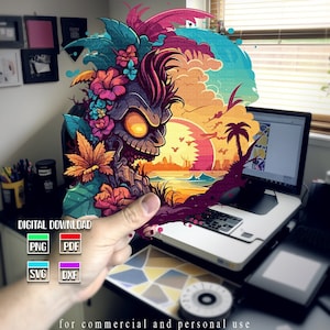 Floral Tiki Sunset svg clipart Hibicus flower  Luau decor png Hawaii tropical