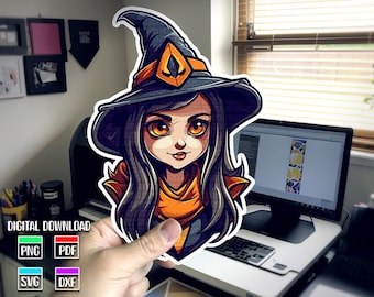 ハロウィーンの魔女のクリップアート：神秘的な魔術師のデザイン（デジタルダウンロード）
