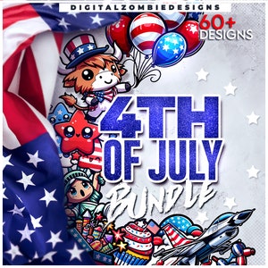 4th of July Chibi Clipart Bundle: Patriotic Designs (SVG, PNG, PDF)