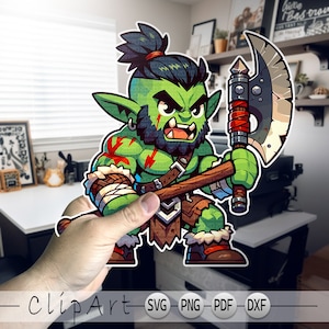 Clipart svg de Orc Bárbaro para crianças, token virtual de personagem de masmorra e dragão, personagem digital de D&D
