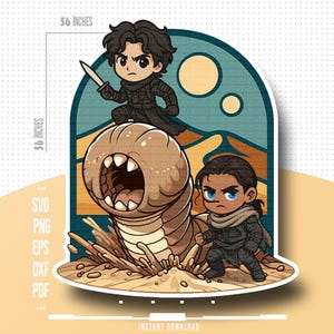 Dune Digital Clipart Featuring Paul Chani and Sandworm on Arrakis Desert Landscape Png Svg  Instant Download