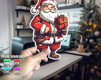 サンタクロースのSVGグラフィック：クリスマスクリップアート、Cricutカットファイル（デジタルダウンロード）