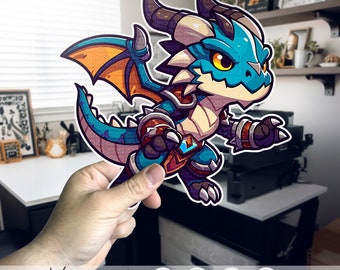 DnD ドラゴン戦士クリップアート：漫画ファンタジーキャラクター（SVG、PNG、PDF）