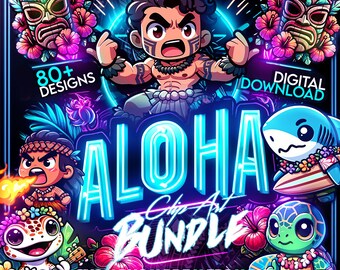 ハワイアン ルアウ クリップアート バンドル: ティキ マスク、トロピカル フラワー (SVG、PNG、JPEG)