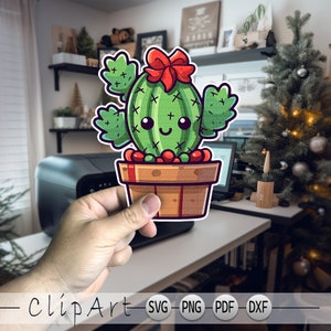 Christmas cactus ornament svg clipart, seasonal cactus svg, cute cactus clipart, christmas in the desert