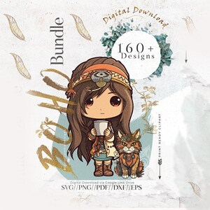 Boho SVG clipart bundel Boho katten Boho sjaal Boho bloemen Meer dan 160+ ontwerpen voor commercieel gebruik