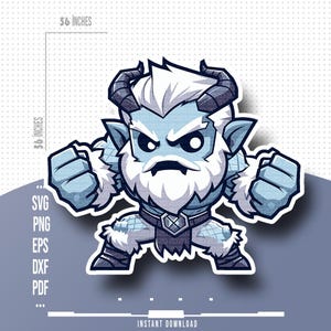 Chibi Dnd Frost Giant Clipart Cute Fantasy Giant Character Digital Download PNG SVG DxF PDF File With Commercial License