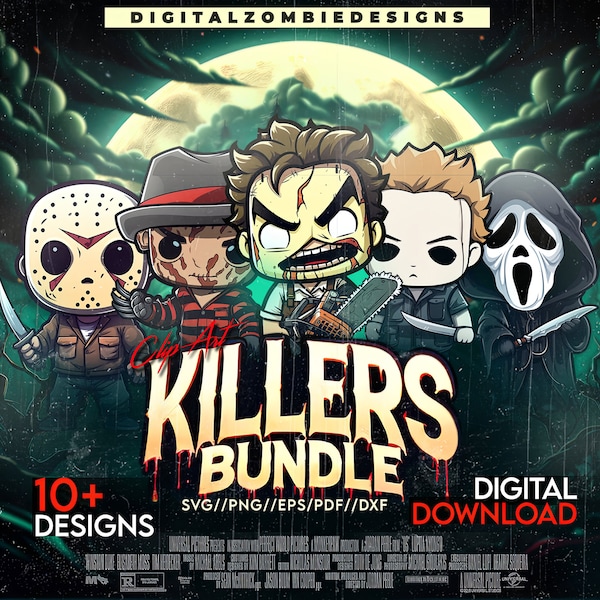 80’s Horror Killers bundle Ghostface svg Jason Png Halloween clipart Slasher Movie Fans Gift Scream Friday the 13