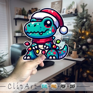 Kerstmis dinosaurus SVG xmas clipart Kerstmis PNG Happy Holidays sticker kerstverlichting decor