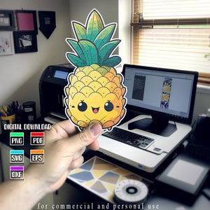 Adorable pineapple in kawaii style svg, Chibi Pineapple,Sweet fruit character,Smiling upsidedown pineapple