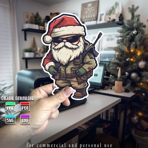 Táctico Santa svg, imágenes prediseñadas de Navidad, png de Navidad, pegatina de felices fiestas• Cortar archivo silueta dxf eps png jpg • Descarga digital instantánea
