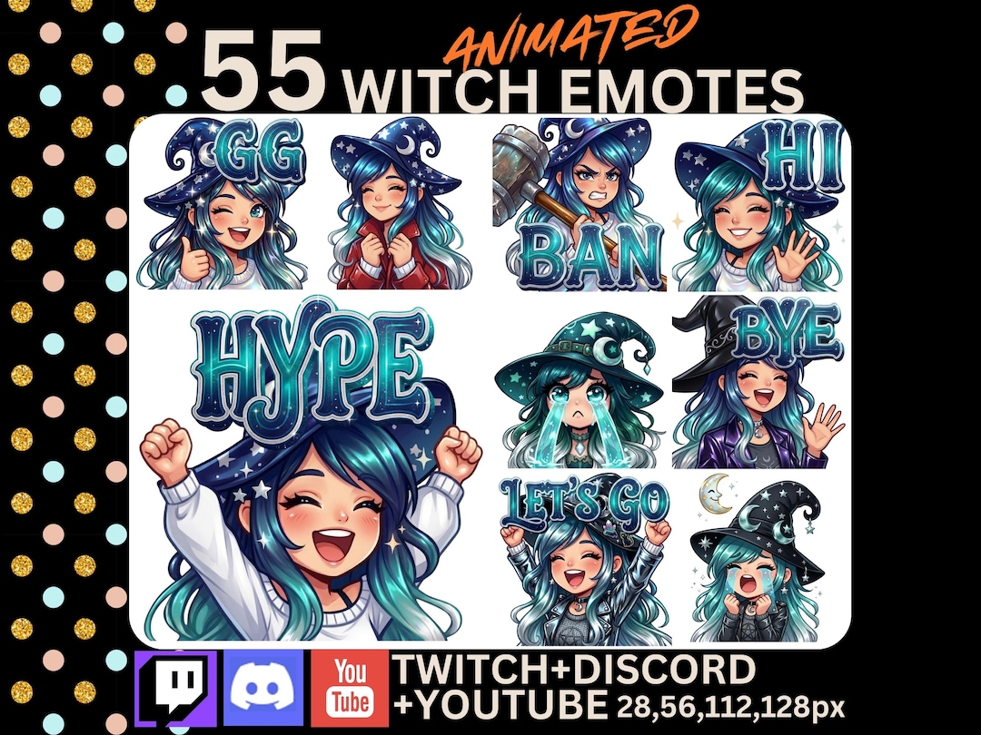 55 Animated Witch Emotes for Twitch Discord and Youtube (digital ...