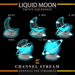 Liquid Moon Bottle Sub Badges, Moon Sub Badges, Liquid Bottle Sub Badges, Twitch Space Badges, Twitch Sub Badges, Twitch Graphics, Planet