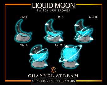 Liquid Moon Bottle Sub Badges, Moon Sub Badges, Liquid Bottle Sub Badges, Twitch Space Badges, Twitch Sub Badges, Twitch Graphics, Planet