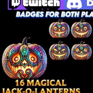 Halloween Kürbis Abzeichen Twitch Discord Kick Sub Bit Badges Magische Emotes Streamer VTubers Spooky Witch Magier Horror