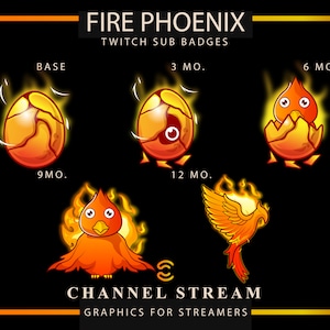 Phoenix Sub Badges, Fire Phoenix Sub Badges, Discord Sub Badges, Twitch Phoenix Badges, Twitch Sub Badges, Twitch Graphics, Fire