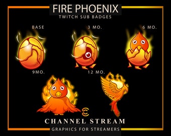 Phoenix Sub Badges, Fire Phoenix Sub Badges, Discord Sub Badges, Twitch Phoenix Badges, Twitch Sub Badges, Twitch Graphics, Fire