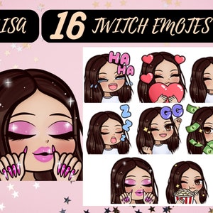 16 Twitch Female Emotes, Mega Pack, LISA-Brown Hair Brown Eyes Pale Skin, Twitch Girl Emote, Sub Emotes, Discord, Twitch Emotes, Graphics