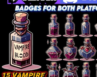 Vampire Blood Badges Twitch Discord Kick Sub Bit Badges Gothic Emotes Streamers VTubers Transparent PNG Clipart AI-Art