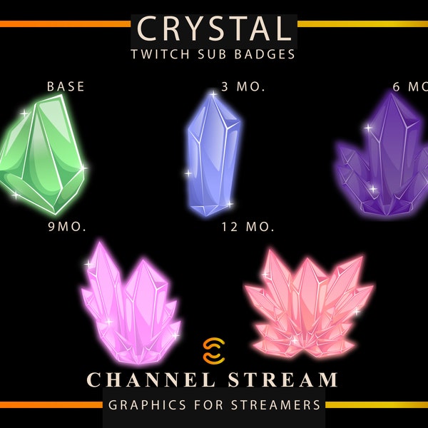 Crystal Sub Badges, Crystal Gem Stone Sub Badges, Discord Sub Badges, Twitch Crystal Badges, Twitch Sub Badges, Twitch Graphics, Cluster
