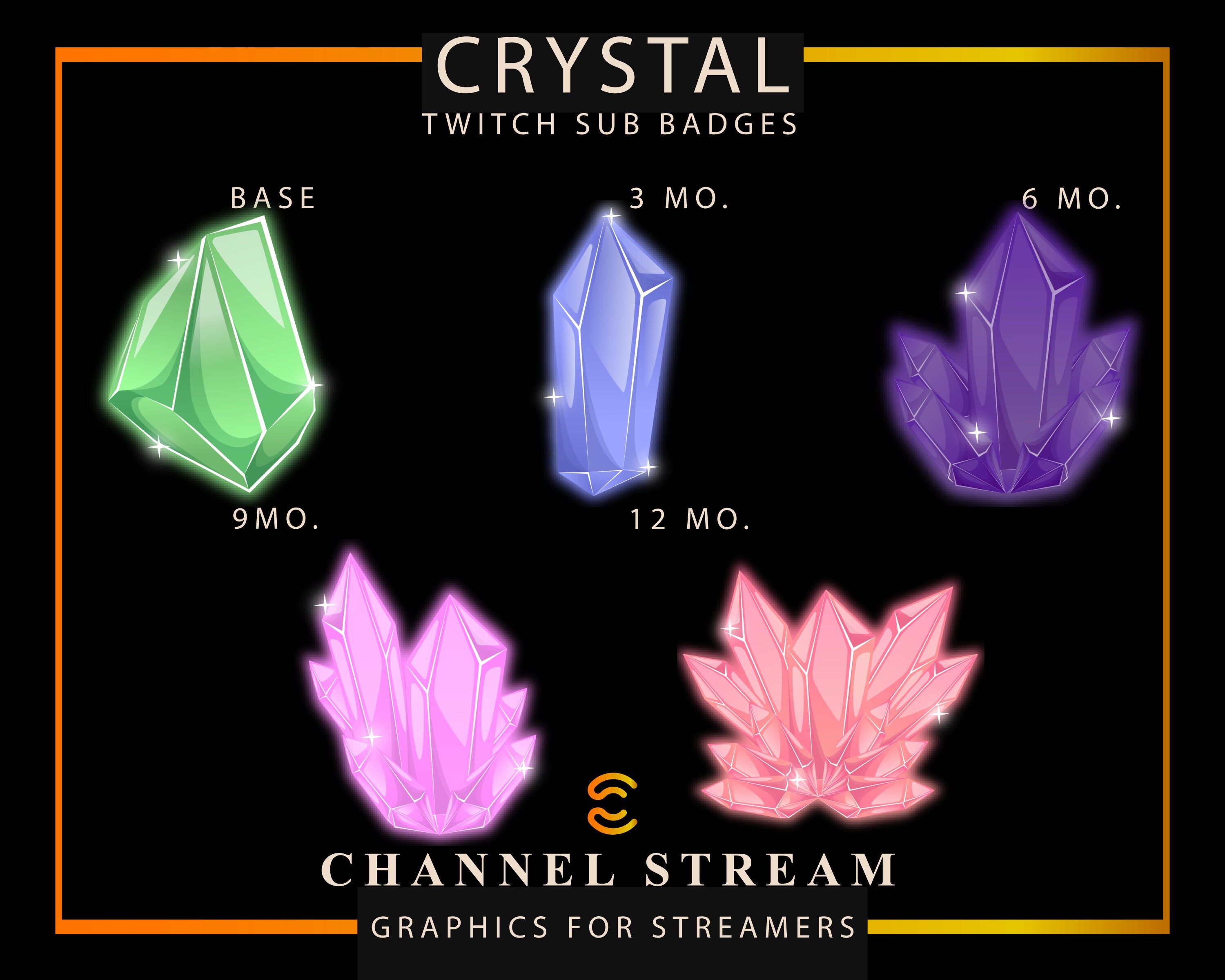 Crystal Sub Badges, Crystal Gem Stone Sub Badges, Discord Sub Badges, Twitch Crystal Badges, Twitch Sub Badges, Twitch Graphics, Cluster
