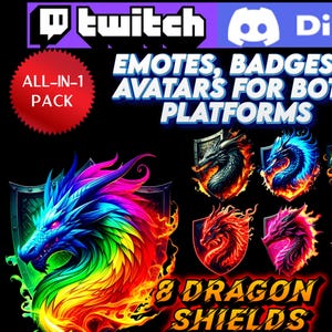Dragon Shields Twitch Discord Kick Sub Bit Badges Avatars Emotes Streamers VTubers Transparent PNG Clipart AI-Art