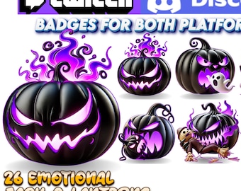 26 Halloween Pumpkin Badges Twitch Discord Kick Sub Bit Badges Magical Emotes Streamers VTubers Spooky Witch Wizard Horror