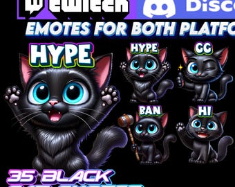 35 Black Cat Emotes Twitch Discord Kick Sub Bit Badges Emojis Emotes Streamers VTubers Transparent PNG Clipart AI-Art