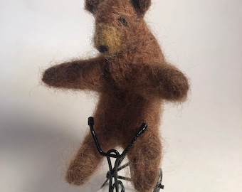 Needle Felted Young Cycling Bear